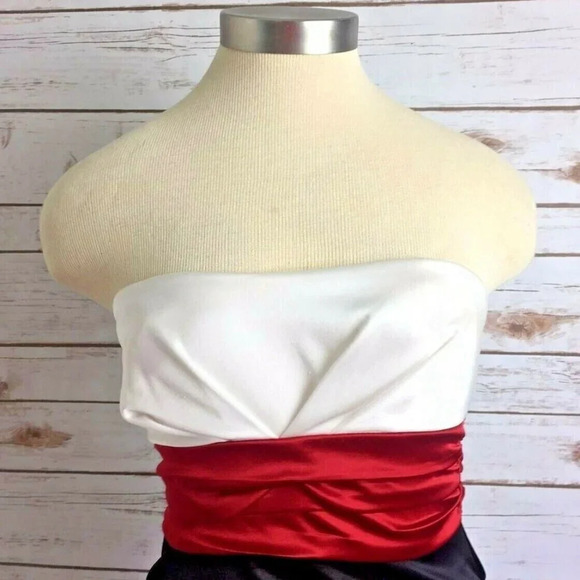 SPEECHLESS Women Formal Strapless Above Knee Length Black/White/Red Dress Sz S - Picture 2 of 11